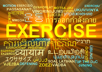 Image showing Exercise multilanguage wordcloud background concept glowing