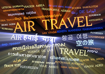 Image showing Air travel multilanguage wordcloud background concept glowing