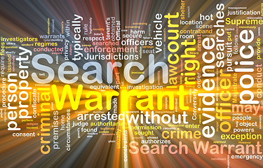 Image showing Search warrant background concept wordcloud glowing