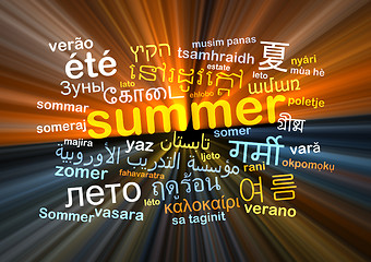 Image showing summer multilanguage wordcloud background concept glowing