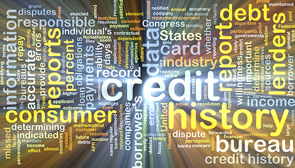 Image showing Credit histry wordcloud concept illustration glowing