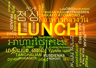 Image showing lunch multilanguage wordcloud background concept glowing