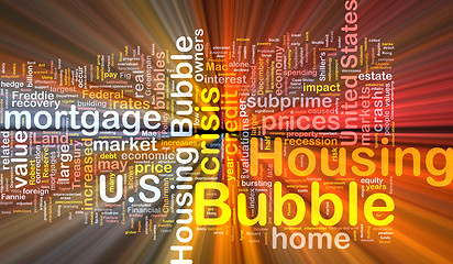 Image showing Housing bubble background wordcloud concept illustration glowing