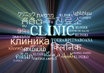 Image showing Clinic multilanguage wordcloud background concept glowing