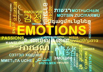 Image showing emotions multilanguage wordcloud background concept glowing
