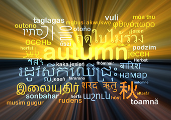 Image showing autumn multilanguage wordcloud background concept glowing