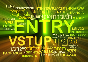 Image showing Entry multilanguage wordcloud background concept glowing