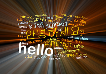 Image showing Hello multilanguage wordcloud background concept glowing