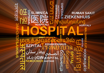 Image showing Hospital multilanguage wordcloud background concept glowing