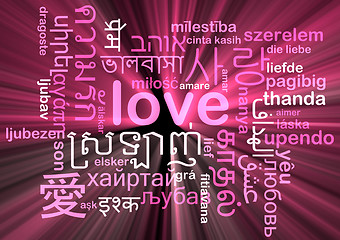 Image showing love multilanguage wordcloud background concept glowing