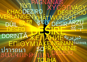 Image showing Desire multilanguage wordcloud background concept glowing