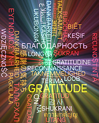 Image showing Gratitude multilanguage wordcloud background concept glowing