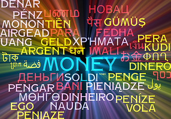 Image showing Money multilanguage wordcloud background concept glowing