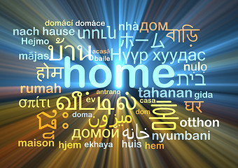 Image showing home multilanguage wordcloud background concept glowing