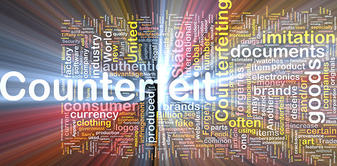 Image showing Counterfeit background concept wordcloud glowing