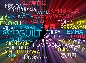 Image showing Guilt multilanguage wordcloud background concept glowing