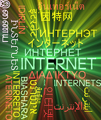 Image showing Internet multilanguage wordcloud background concept glowing