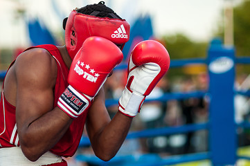 Image showing A boxing match Osleys Iglesias, Cuba and Salah Mutselkhanov, Russia. Victory Osleys Iglesias