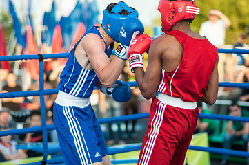 Image showing A boxing match Osleys Iglesias, Cuba and Salah Mutselkhanov, Russia. Victory Osleys Iglesias