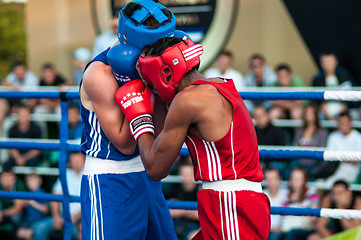 Image showing A boxing match Osleys Iglesias, Cuba and Salah Mutselkhanov, Russia. Victory Osleys Iglesias