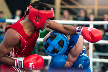 Image showing A boxing match Osleys Iglesias, Cuba and Salah Mutselkhanov, Russia. Victory Osleys Iglesias