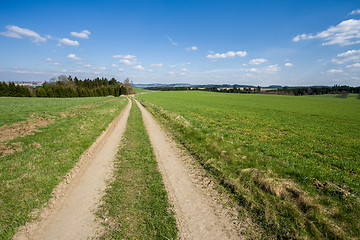 Image showing rural landscape with trees next to meadows