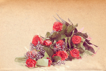 Image showing watercolor effect bouquet of fresh red roses vintage