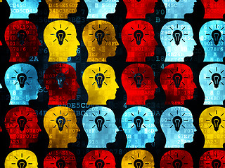 Image showing Data concept: Head With Light Bulb icons on Digital background