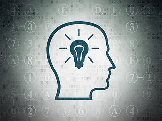 Image showing Data concept: Head With Lightbulb on Digital Paper background