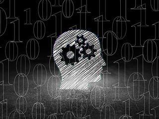 Image showing Data concept: Head With Gears in grunge dark room