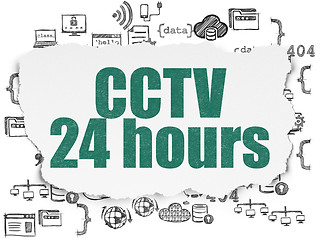 Image showing Privacy concept: CCTV 24 hours on Torn Paper background