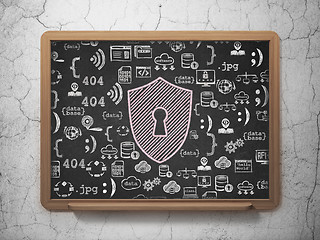 Image showing Protection concept: Shield With Keyhole on School Board background