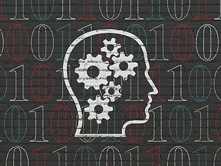 Image showing Information concept: Head With Gears on wall background