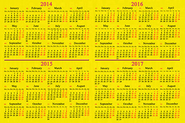 Image showing calendar for 2014 - 2017 years
