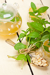 Image showing Arab traditional mint and pine nuts tea