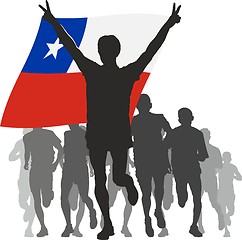 Image showing Athlete with the Chile flag at the finish