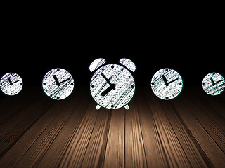 Image showing Timeline concept: alarm clock icon in grunge dark room