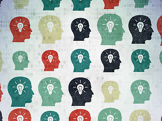 Image showing Business concept: Head With Light Bulb icons on Digital Paper ba
