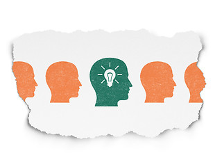 Image showing Finance concept: head with light bulb icon on Torn Paper background