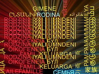 Image showing Family multilanguage wordcloud background concept glowing