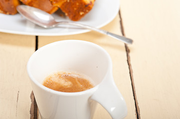 Image showing plum cake and espresso coffee 