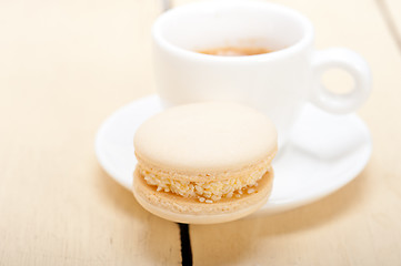 Image showing colorful macaroons with espresso coffee 