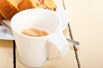 Image showing plum cake and espresso coffee 