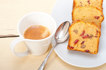 Image showing plum cake and espresso coffee 