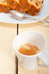 Image showing plum cake and espresso coffee 