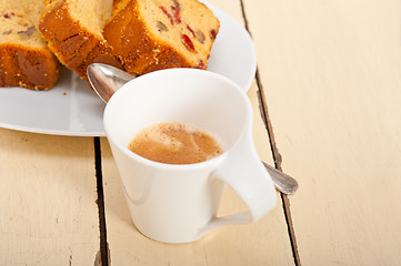 Image showing plum cake and espresso coffee 