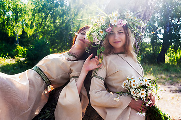 Image showing Beautiful women relaxes on nature