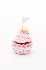 Image showing  one beautiful pink and violet cupcake 