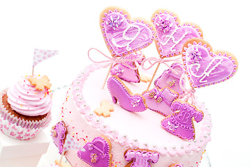 Image showing pink and violet girl\'s birthday cake