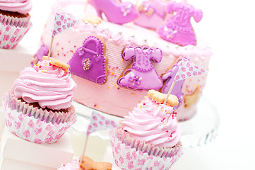 Image showing pink and violet girl\'s birthday cake